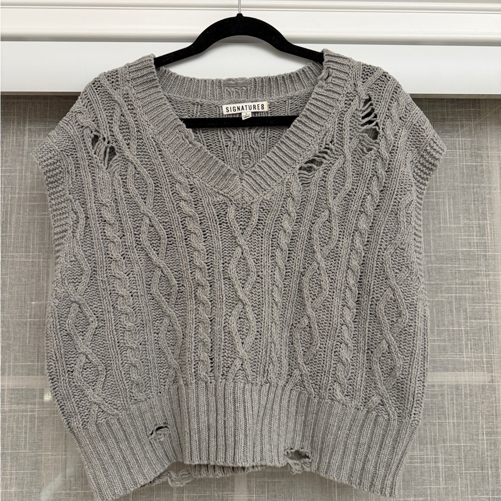Signature8 Women's Distressed Gray V-Neck Sweater